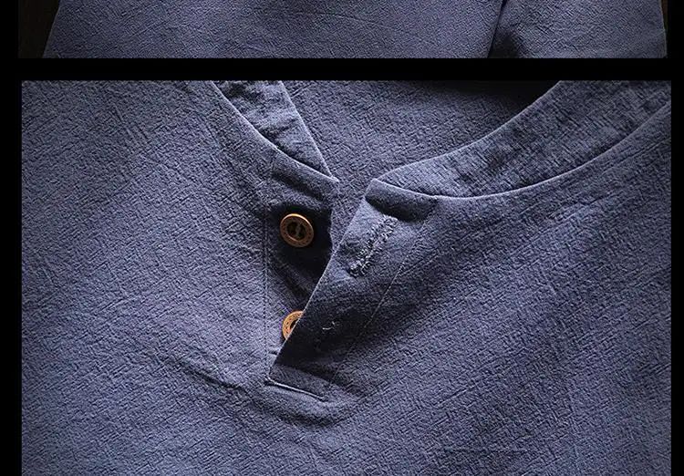 Men's Summer Loose-fit Short Sleeve Linen T-shirt Cotton Linen Body Solid Color Breathable V-neck Thin Top