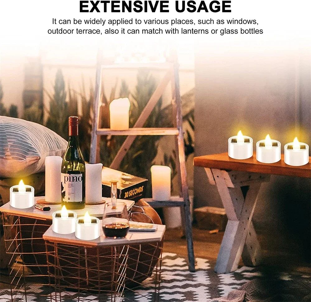Solar LED Flameless Candles Waterproof Rechargeable Lights for Outdoor Garden Party Halloween Gift Day of the Dead Decoration