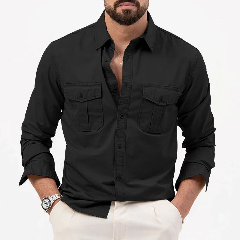 Army Green Tactical Cargo Shirts For Men Chest Two Pockets Long Sleeve Mens T-Shirt 2024 Trend Casual Loose Shirt Chemise Hombre
