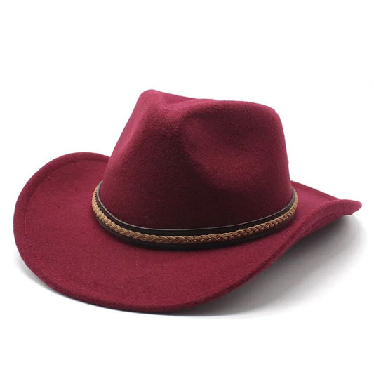 Winter Roll Up Brim Western Cowboy Hat With Leather Retro Gentleman Lady Jazz Cowgirl Cap Church Sombrero Caps