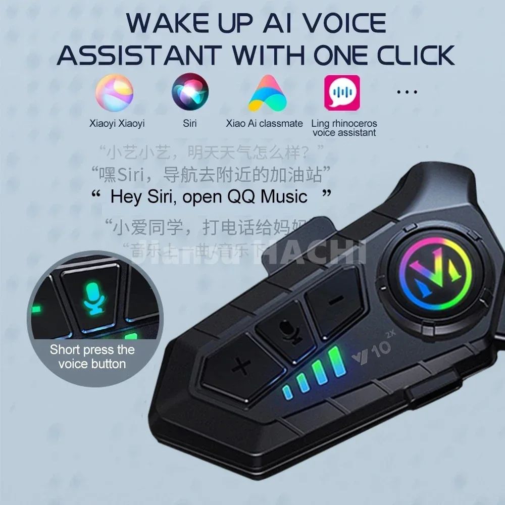 1/2 Peças Y10 Intercomunicador Bluetooth para Capacete de Moto 2x 300M Sem Fio Intercomunicador 2000Mah Walkie Talkie para Moto com Microfone Rígido e Flexível