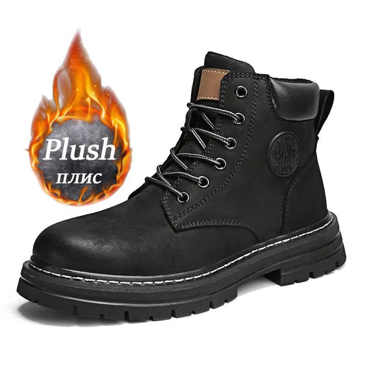 Boots Men High Top Boots High Quality Women Leather Shoes Fashion Outdoor Sneakers Men Lace Up Non-Slip Ankle Boots for Couple