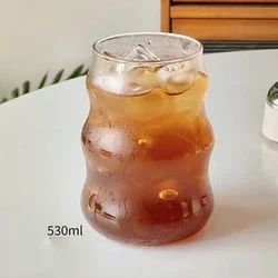 Copo de Vidro Resistente ao Calor, Tumbler, Transparente, para Chá, Suco, Leite, Caneca de Café, Copos de Água para Casa, Caneca Listrada 410/530ml