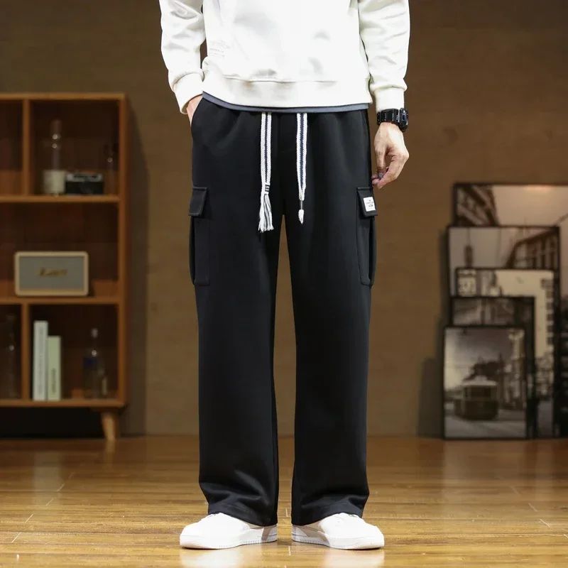 2024 New in Wide Leg Pants Men Autumn Straight Elastic Waist Baggy Cargo Trouser Male Relaxed Streetwear Sweatpant Plus Size Big