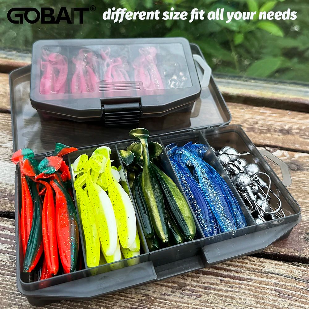 50 unidades/Caixa Isca Artificial Jig de Metal 5.5cm 7cm 10cm Isca Macia 3g 5g 7g 10g 14g Anzol Jigging Head Caixa de Pesca Pesca Swimbait Kit Isca de Fundo
