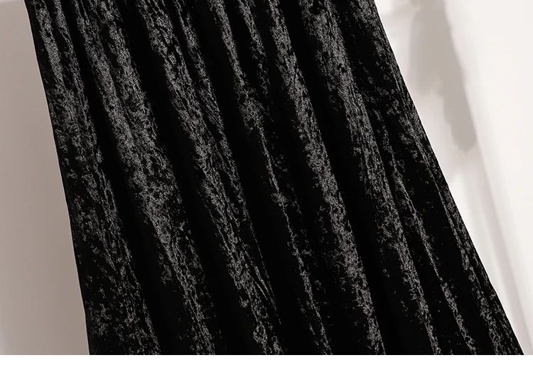 Autumn Winter Girls New A-line Velvet Skirt 2025 Plus Size Gold Velvet Half Pleated Skirt Solid Versatile High Waist Mid Skirt