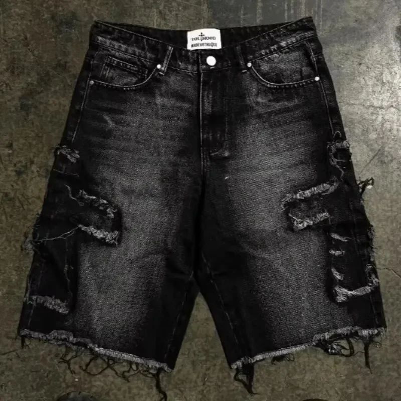 American Fashion Hip Hop Embroidered Denim Shorts Men Street Y2K New Casual Vintage Loose Jeans Unisex Harajuku Punk Rock Shorts