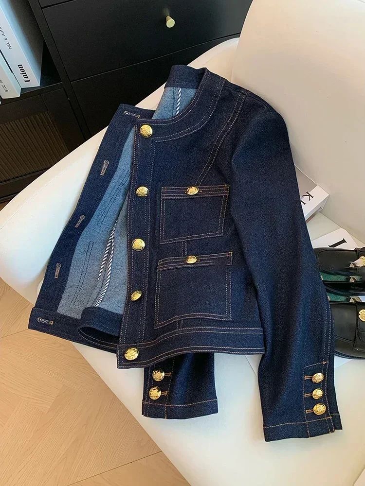 Blue Denim Top Women Autumn Classic Style Short Coat New Korean Fashion Chic Pockets O-Neck Female Ropa De Mujer Loose Jackets