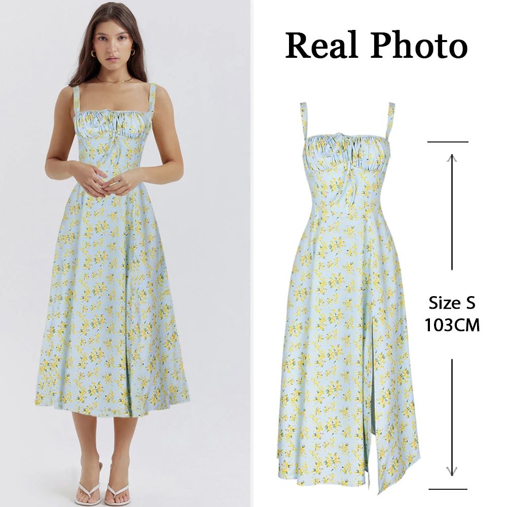 Suninheart Women's Summer Floral Print Dresses Sweet Elegant Midi Holiday Dress