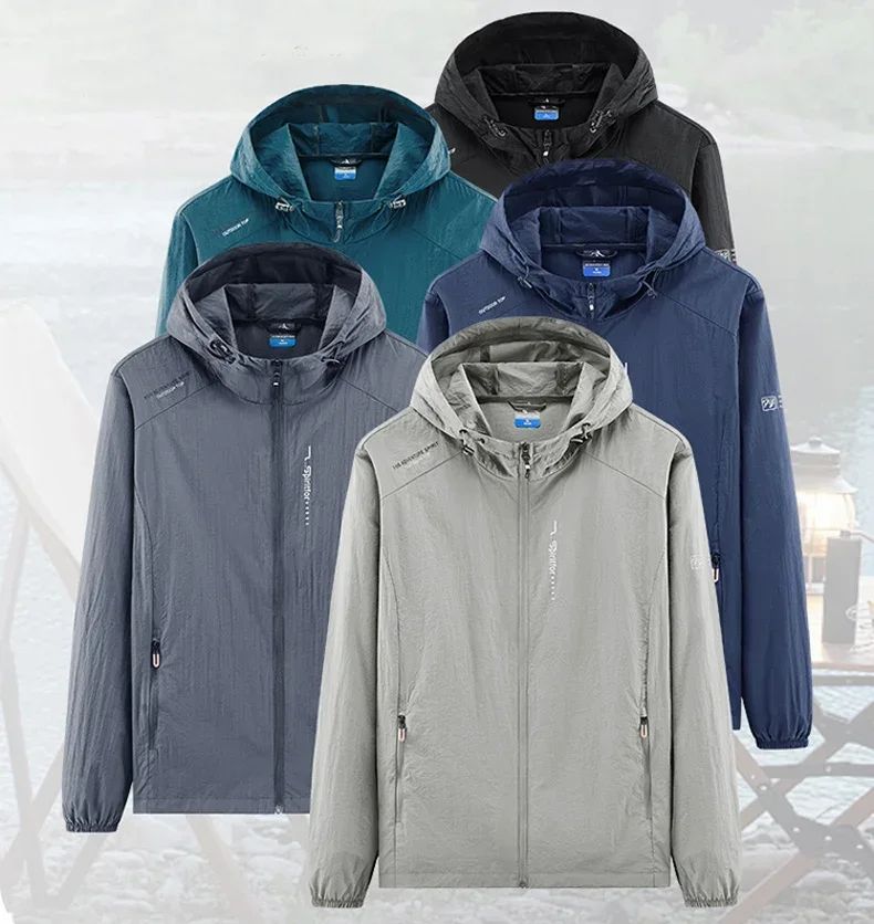 Men's UPF 50+ UV Protection Windbreaker Quick Dry Jacket Outdoor Sun-Protective Thin Hiking Fishing Cycling Hooded Sport Light