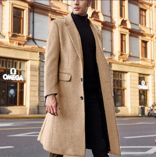 Autumn and Winter Casual Men's Clothing, British Style Woolen Overcoat, New Korean Style Solid Color Long Windbreaker S-XXXL