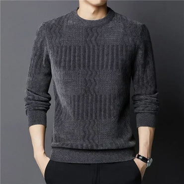 Brand Clothing High Quality Fashion Sweaters Male Slim Fit Casual Knitted Pullover Man Casual Round Neck Sweaters Black Grey