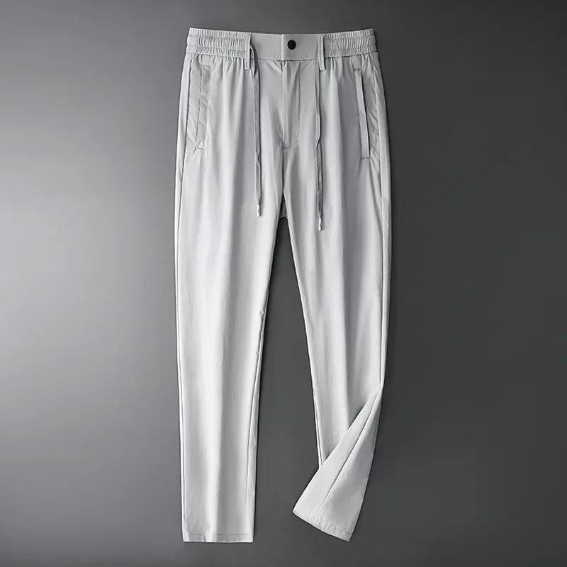 TFETTERS Brand Summer Men Pants New Elastic Waist Casual Solid Color Pants Ice Silk Thin Straight Breathable Loose Sweatpant Men