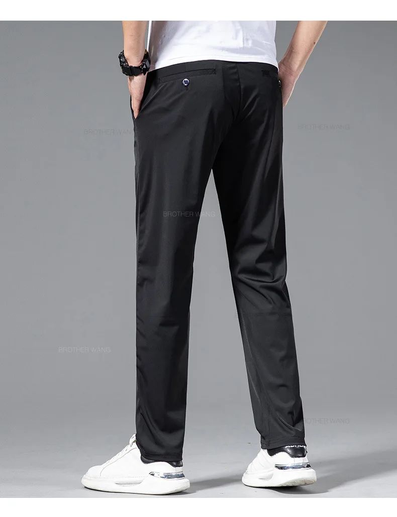 Spring Summer Ultra-thin Casual Pants Men's High Elastic Ice Silk Quick-dry Straight Draped Business Trousers Male Korean