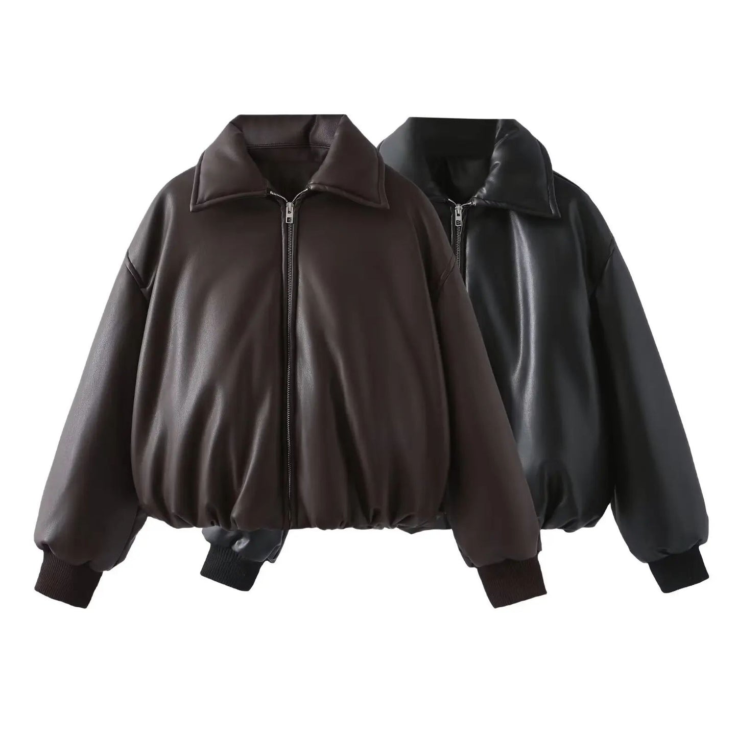 2025 Fall Winter Faux Leather Jacket for Women Oversized Streetwear Cotton Padded Parkas Short Bomber Coat Warm