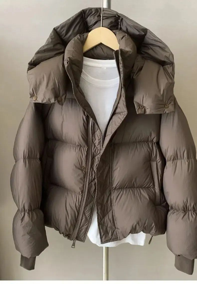 Hooded Cotton Jacket Women 2025 New Thickened Warm Long Sleeved Outwear Winter Korean Loose Solid Color Versatile Short Coat