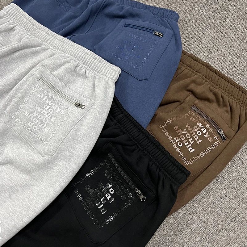 American High Street Black Sweatpants ADWYSD Pants Sunroll Fleece Zipper Pocket Men Women Cleanfit Trousers