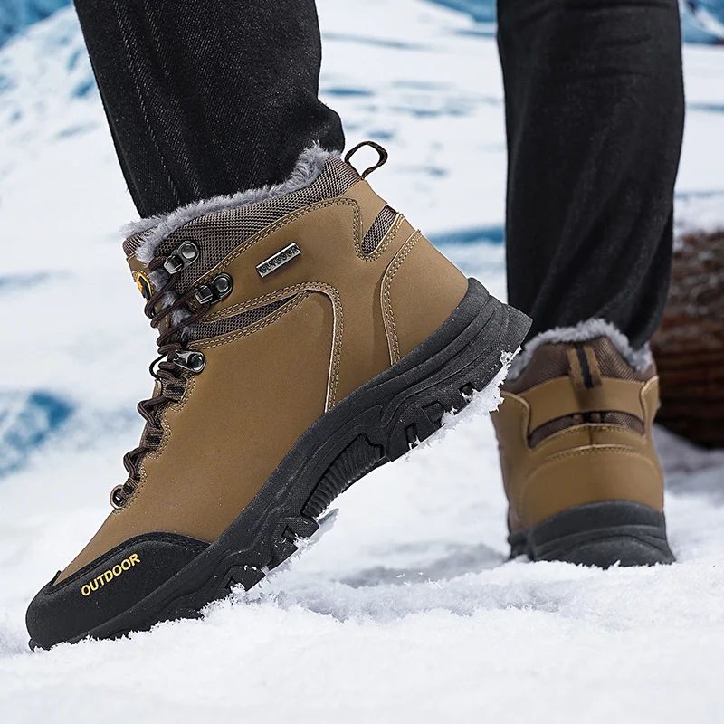 New Men Winter Snow Boots For Waterproof Leather Sneakers Super Warm Men's Boots Outdoor Male Hiking Boots Work Shoes Big Size