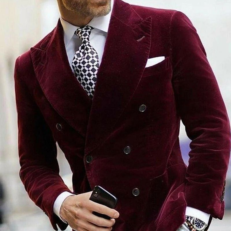 Velvet Double Breasted Blazer for Men Dinner Party Italian Style Smoking Prom Jacket Elegant Jacket for Wedding Party 2025
