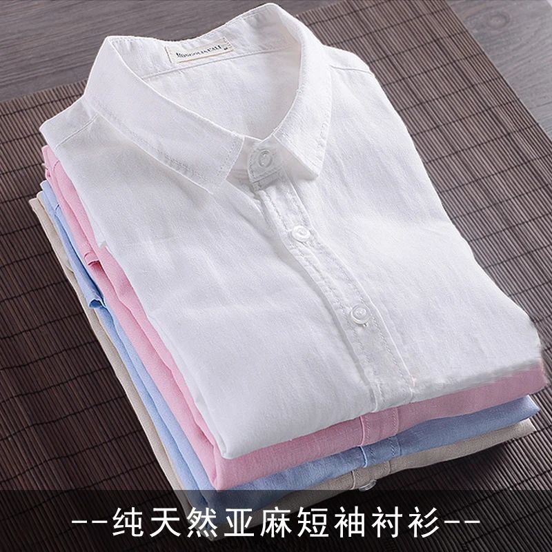 HOO2025 linen shirt young male leisure cotton shirts with short sleeves business cultivate one's morality thin comfortable shirt