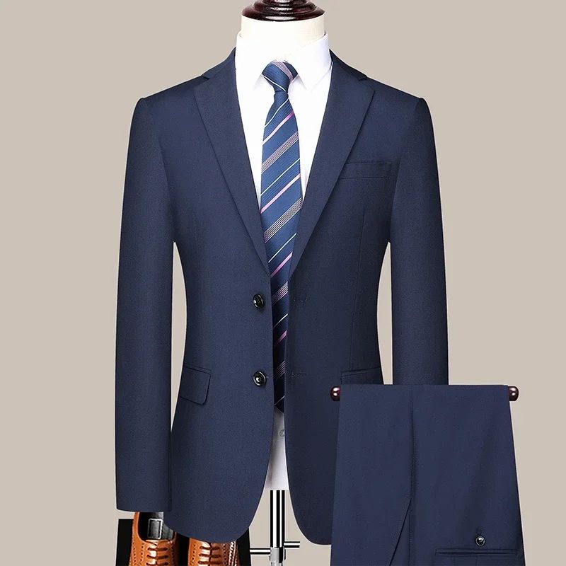 S-8XL New (Blazer+ Pants) Men's Fashion Business Gentleman Trend Slim-fit Casual Wedding Travel Plus-size Solid Color Suit