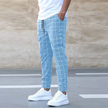 2025 New Spring Autumn Casual Pants Men's Plaid Drawstring Loose Trousers Trend Streetwear Sweatpants Male Business Sport Pants