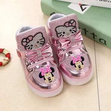 Disney mickey mouse cartoon LED casual shoes Minnie girl Toddler shoes children's sports shoes flashing shoes Sneakers