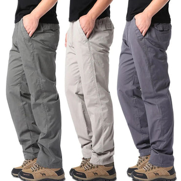 Casual Pants Men's Spring Autumn Cotton Cargo Trousers Plus Size Large Sports Pants Loose Straight Man Elastic Waist Pants
