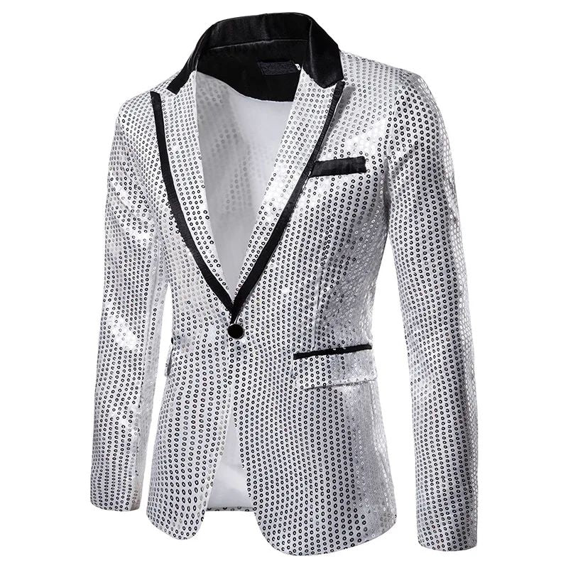 New Fashion Black Sequin Mens Shiny Suit Jacket One Button Blazer For Male Nightclub Singers Stage Dress Blazers Chaqueta Hombre