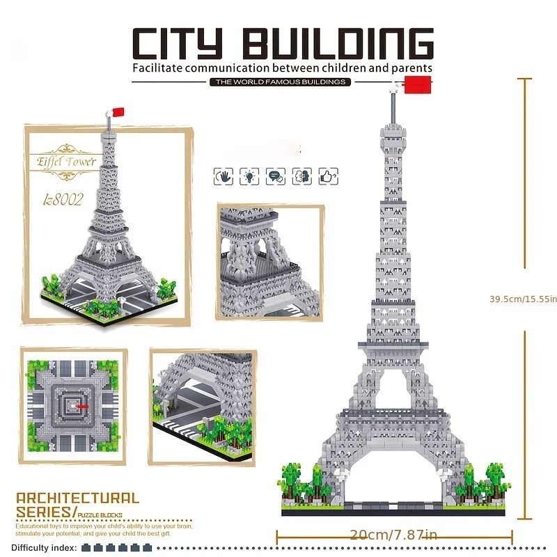 Paris Torre Eiffel Arquitetura Brinquedo de Blocos de Construção Exquisito Souvenir e Presente Perfeito | Ideal para Desafiar e Educar