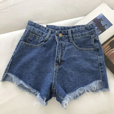2025 New Summer Women High Wiast Raw Hem Denim Shorts Soild White Black Blue Korean Wide Leg Pants Mon Shorts Jean Shorts