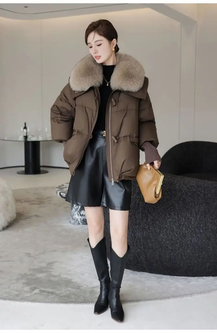 2025 Winter Down cotton Short Padded Jacket Women Parkas Fur Collar Thick Cotton Coats Clothes Black Casual Outerwear Female new