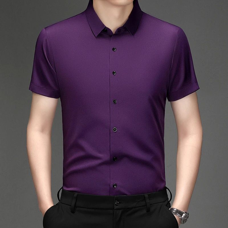 New Men's Business Casual Short Sleeved Solid Color Shirt Wrinkle Resistant Wrinkle Free Comfortable All Season Versatile Top