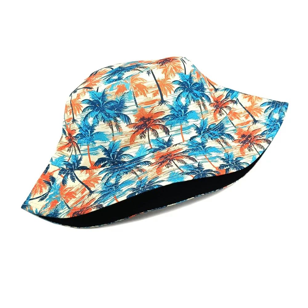 Fashion Bucket Hat Coconut Tree Printing Pattern Fisherman Hats For Holiday Double Sides Panama Cap Unisex Outdoor Beach New