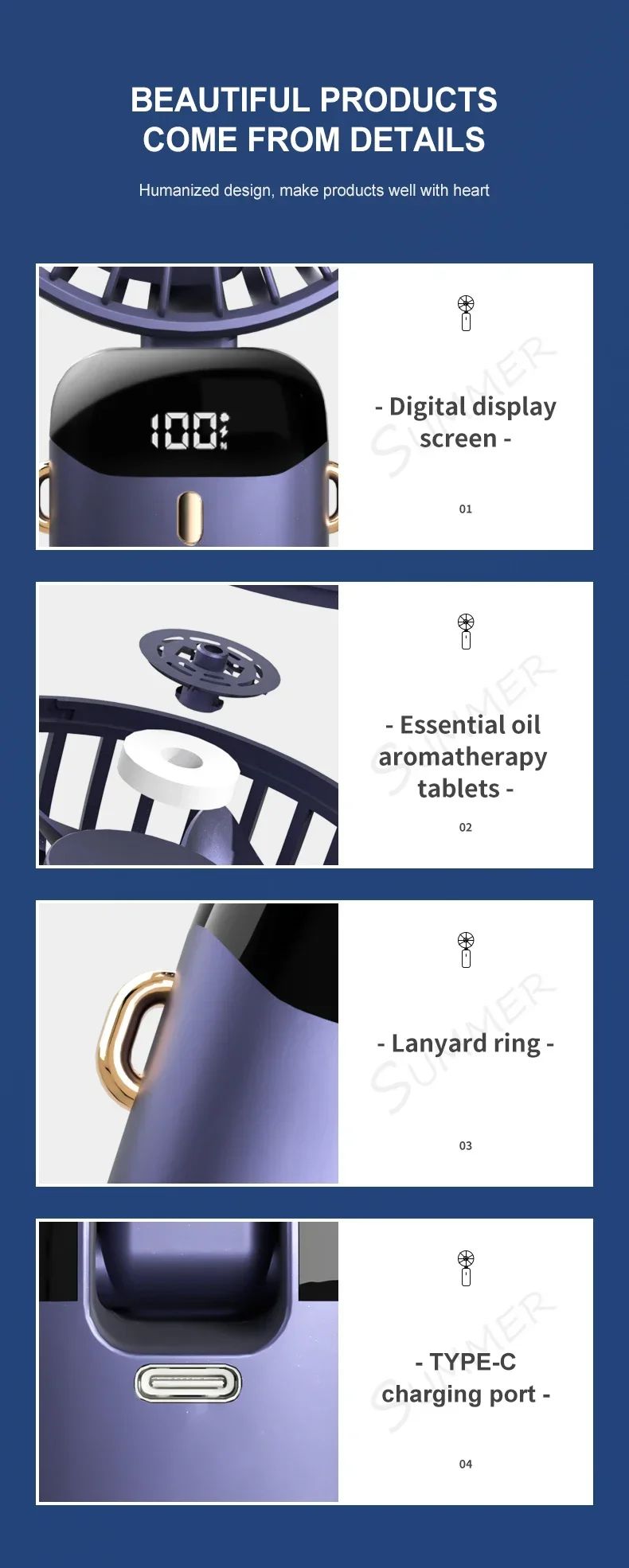 Portable Handheld Mini Fan Foldable Neck Hanging Fans 5 Speed USB Rechargeable Fan with Phone Stand and Display Screen 1800mAh