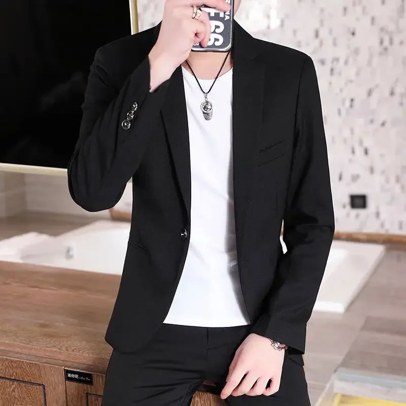 Men Blazer Slim Fit Fashion Business Handsome Gentleman Korean Version of British Style Leisure Slim Solid Color Wedding Work