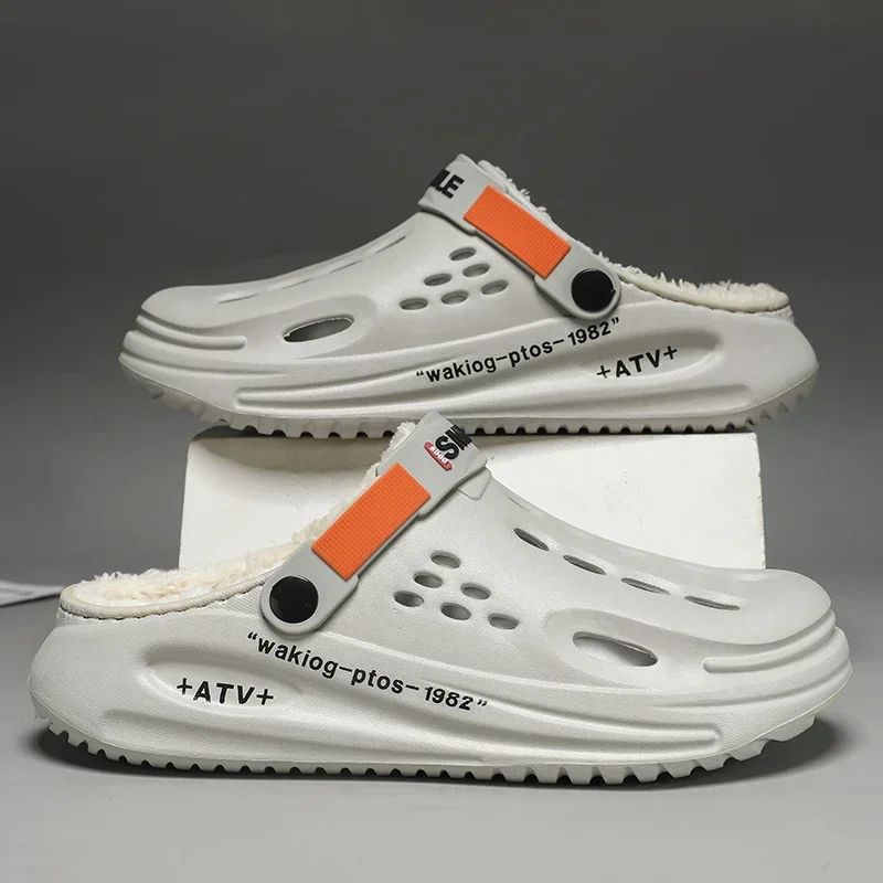 Men Cotton Slippers Winter Warm Furry Clogs Soft Indoor Bedroom Cotton Shoes EVA Fluff Slides Casual Comfortable Plush