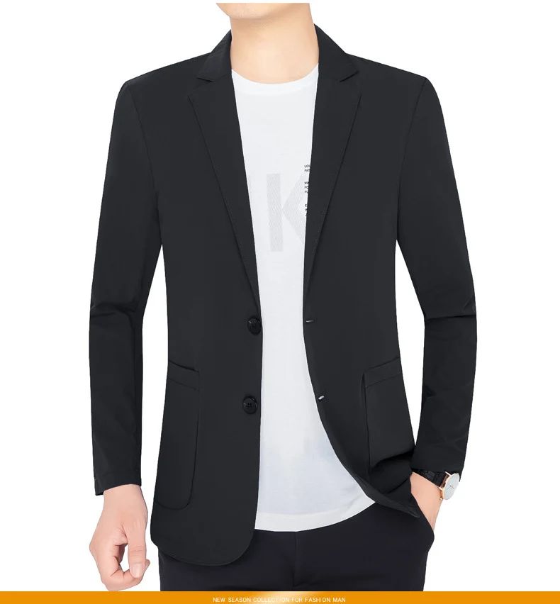 BROWON Brand Summer Men Blazers Gray Solid Color Thin Anti Wrinkle Quick Drying Soft Business Suit Blazer Jacket for Man