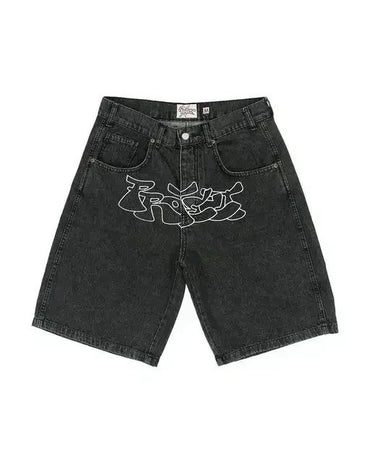 American Retro Denim Shorts Y2K Jeans Mens Womens Hip Hop Retro Graphic Vintage Blue Baggy Shorts Casual Basketball Shorts