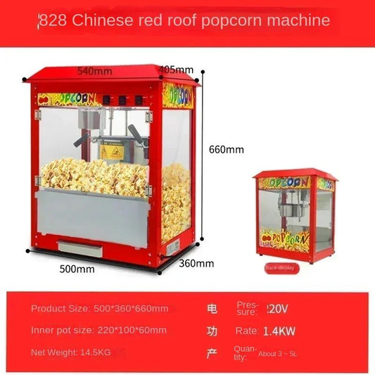 220V Commercial Popcorn Maker Machine, Large Capacity, Quick Heating, for Business Events and Parties