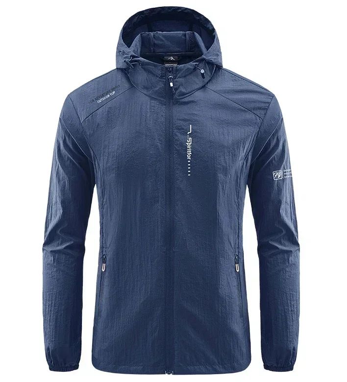 Men's UPF 50+ UV Protection Windbreaker Quick Dry Jacket Outdoor Sun-Protective Thin Hiking Fishing Cycling Hooded Sport Light