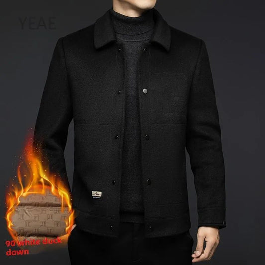 Billy Men's Winter Jacket for Men Double-Sided Woolen Overcoat Short Lapel Autumn Casual Coat Top Black Clothes White Duck Down