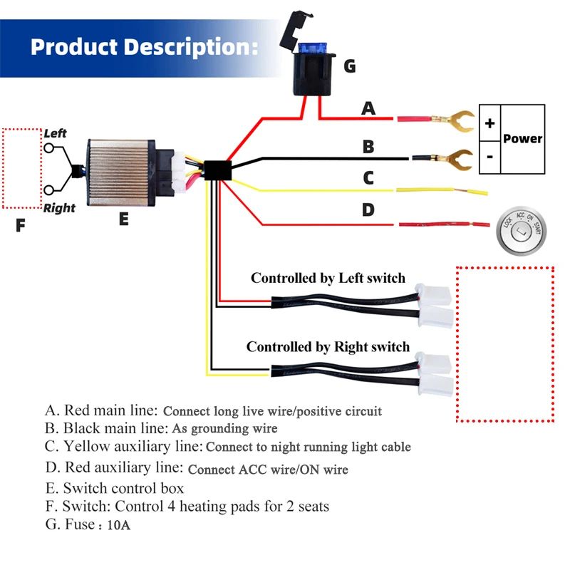 Conjunto Universal de Aquecedores de Assento de Carro Embutidos para 2 Assentos com Fio de Liga 12V Almofada de Aquecimento Rápido e Sistema de Interruptor de Controle Duplo de 3 Níveis