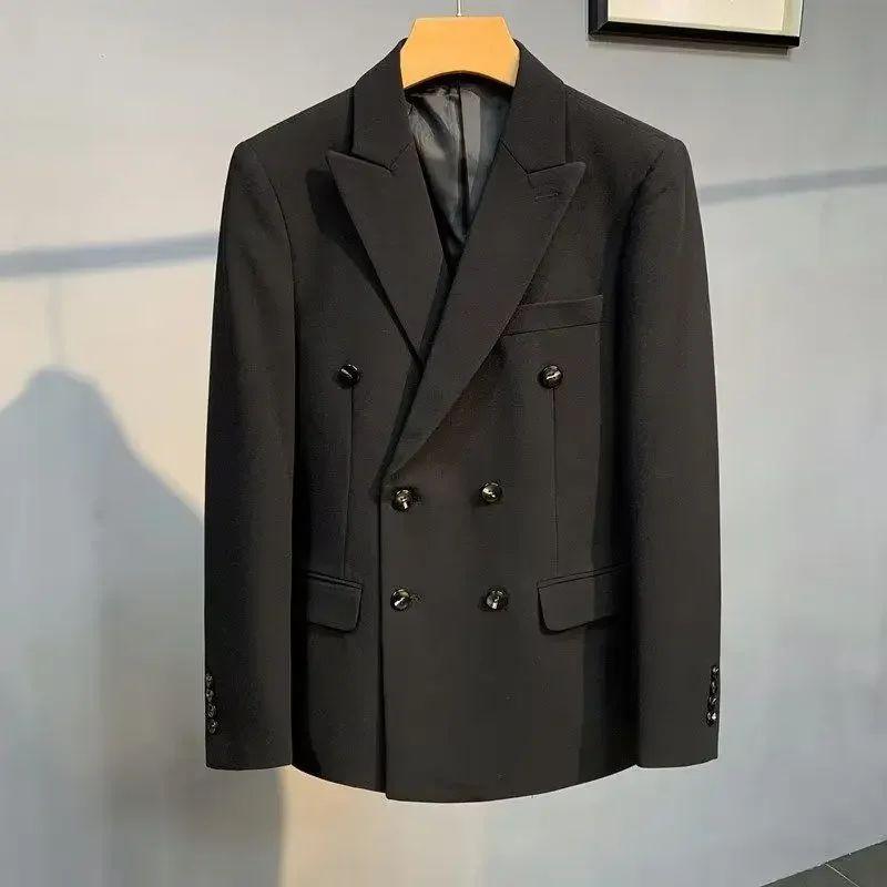 Jacket for Men Dress Jackets Coats Double Breasted Black Business Man Suits and Blazers Simple New in Korean Style Clothes 2025