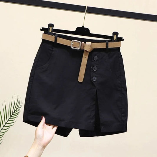 2026 Chic Shorts Women Korean Solid Buttons Side Slit A-line Streetwear Fashion Skirts Chic Harajuku Summer Loose Pants