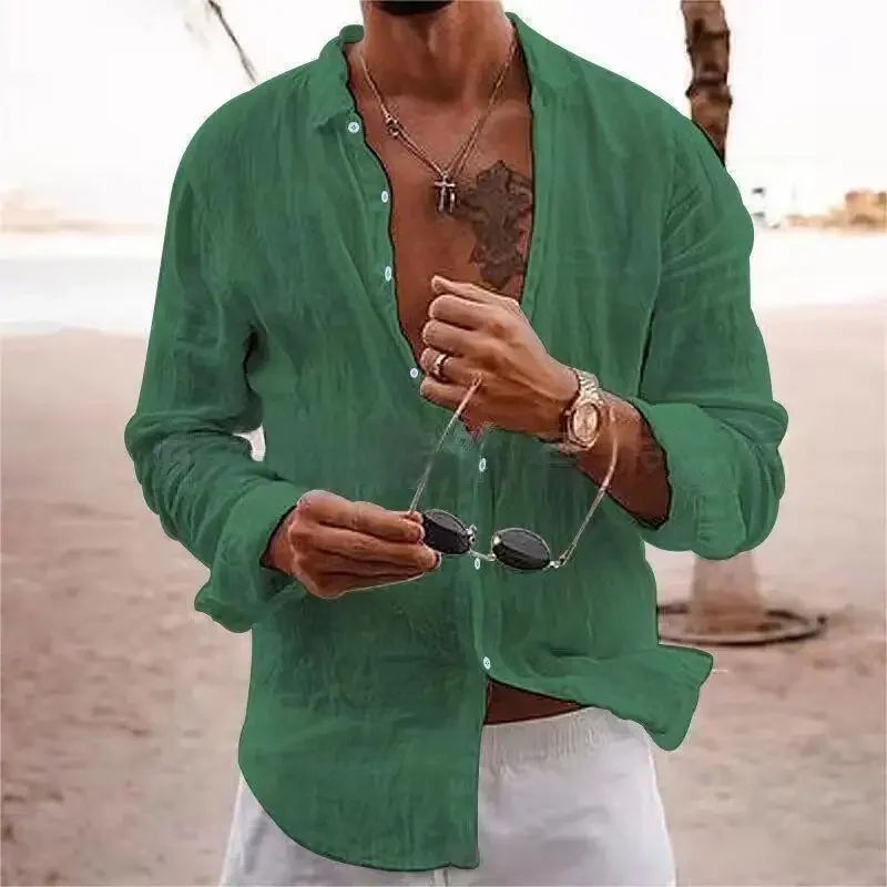 2025 Men's Cotton Linen Shirts Top Simple Laple Solid  Man Shirts Tops Comfortable Loose Casual Holiday Shirts for Men Blouses
