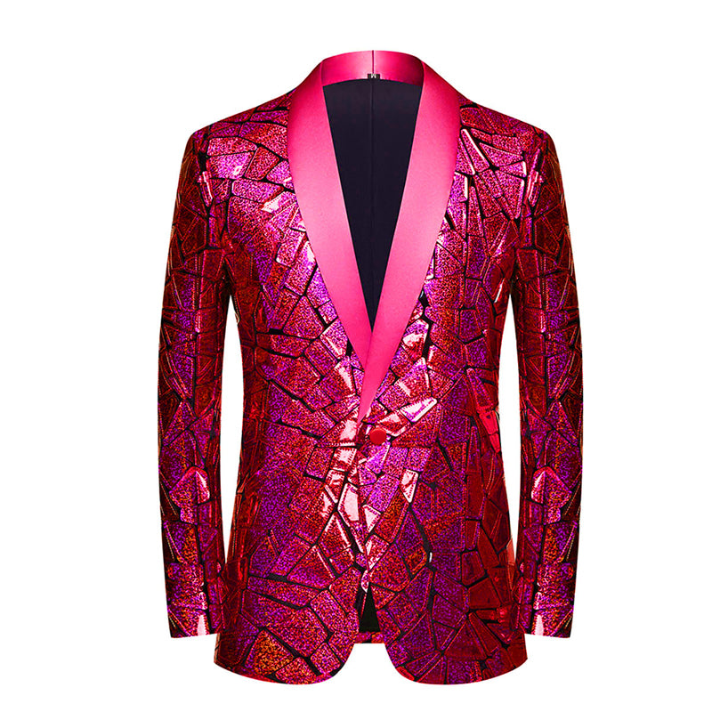 Luxury Laser Sequin Tuxedo Blazer Jacket Men One Button Shawl Lapel Dress Suit Blazer Male Party Stage Prom Singer Costume Homme
