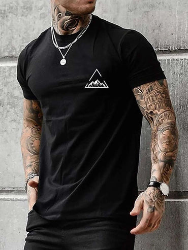 New Short Sleeved Hot Sell Mountain Peaks Printing Pure Cotton Tee Tops Round Neck White t Shirt Men Fashion Design T-Shirt