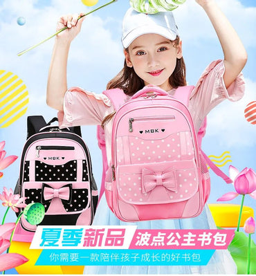 Korean Version Japanese Elementary School Student Backpack Bow Children's Wave Point Girl Ergonomic Design Protects The Spine