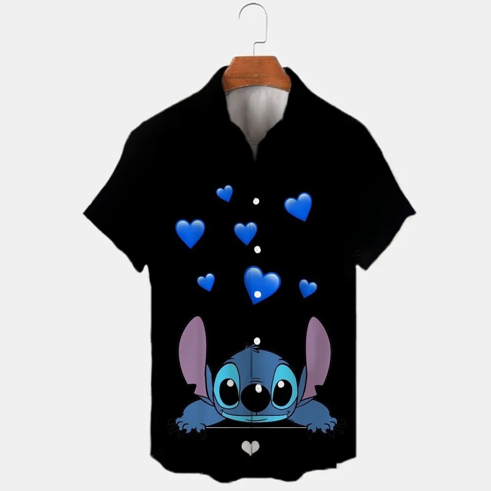 2023 Summer New Men's Casual Trend Fashion Cartoon Mickey Mouse Goofy Needle Harajuku Summer Top Men's Lapel Short Sleeve Shirt